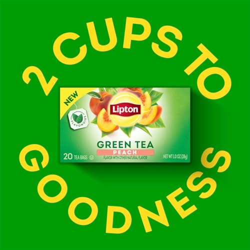 Lipton Green Tea Bags, Peach | 20 Tea Bags | Pack of 3 | With Caffeine | With Flavonoids - size: 20 Tea Bags (Pack of 3)