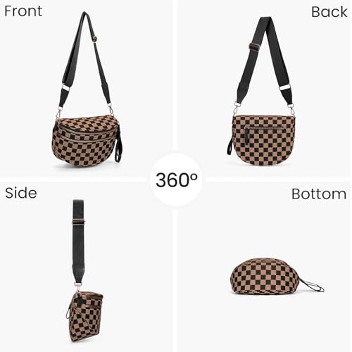 Checkered Crossbody Bum Bags for Women Nylon Checkered Purse Checkerboard Fanny Pack - color: A02-khaki