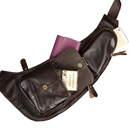 Hebetag Leather Sling Bag Crossbody Backpack for Men Women Travel Outdoor Camping - color: #05coffee