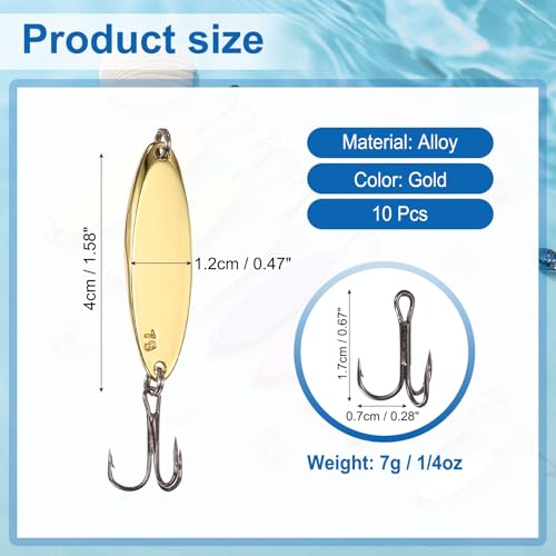Fishing Spoons Lures, Metal Saltwater Treble Trout Lures Jigging Spoon with Treble Hooks Casting Spinner Baits - color: Gold, size: 7g / 1/4oz