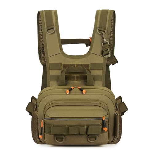 MiOYOOW Fishing Chest Pack, Waterproof Fly Fish Bag with Reflective Design for Men Women Outdoor Hunting Hiking - color: Khaki