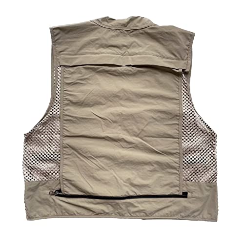 Men Mesh Breathable Multi-Pocket Vest Outdoor Travelers Fly Fishing Photography - color: Khaki, size: Large