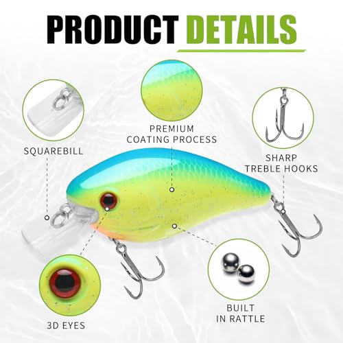 TRUSCEND Shallow or Deep Diving Crankbait with BKK Hooks, Wobble Fishing Lures for Bass Trout Crappie Walleye, Sinking Lipless Vibe Crank Bait for Bass Pike, Amazing Swimbait for Family Fishing - color: A-2.75"-0.5oz