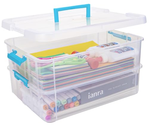 TERGOO 2 Layer Plastic Storage Containers with Lids, Multipurpose Clear Stack & Carry Box, Portable Craft Organizers and Storage Bin for Organizing Art & Craft, Sewing, Makeup, Nail Supplies (Blue) - color: Blue