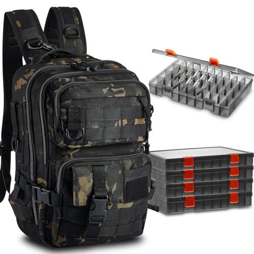 Fishing Tackle Backpack with Rod Holders and 4 Tackle Boxes Large Storage Fishing Bags Water Resistant Tackle Bag for Camping Hiking Travel Gear and Equipment(Camouflage,Shoulder Bag) - color: Camouflage