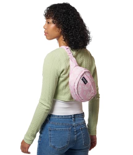 JanSport Fifth Avenue Fanny Pack Crossbody Bags for Women, Men - Stylish, Durable Waist Bag with Adjustable Belt, Main Zippered Pocket, Quick Stash Pocket - Travel Essentials - Black - color: Flutter By Pink Ice