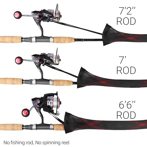 RUNCL Fishing Rod Sleeves & Reel Bags, Spinning/Casting Rod Socks & Spinning/Baitcasting Reel Covers - Protection Solution, Space Saver, Perfect Storage - Fishing Pole Sleeves & Reel Pouch (2 Pack) - color: Spinning Rod Sleeves*2pcs+Reel Bags*2pcs,(Red &