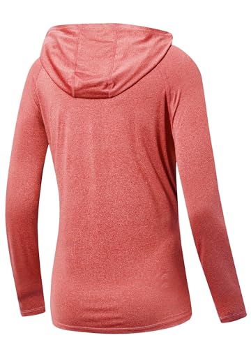 Willit Women's UPF 50+ Sun Protection Hoodie SPF Shirt Long Sleeve Hiking Fishing Outdoor Shirt Lightweight Hoodie - color: Heather Red, size: Large