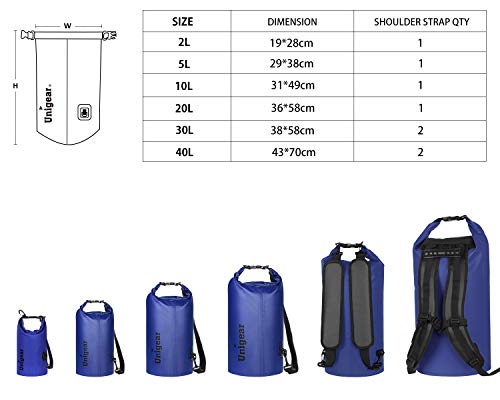 Unigear Dry Bag Waterproof, 2L/5L/10L/20L/30L/40L Floating and Lightweight Bags for Kayaking, Boating, Fishing, Swimming and Camping with Waterproof Phone Case - color: Blue, size: 10L