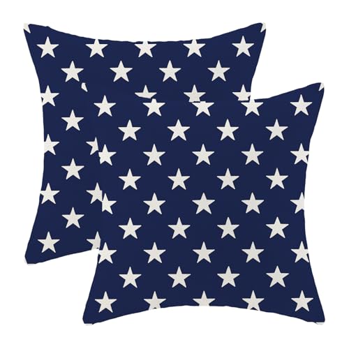 4th of July Pillow Covers 16x16 Inch Set of 2 Independence Day Navy Blue Stars Throw Pillows Patriotic Memorial Day Decorative Pillowcase Linen Cushion Cases for Bed Sofa Couch - color: 4th of July-01, size: 16" x 16" (Pack of 2)