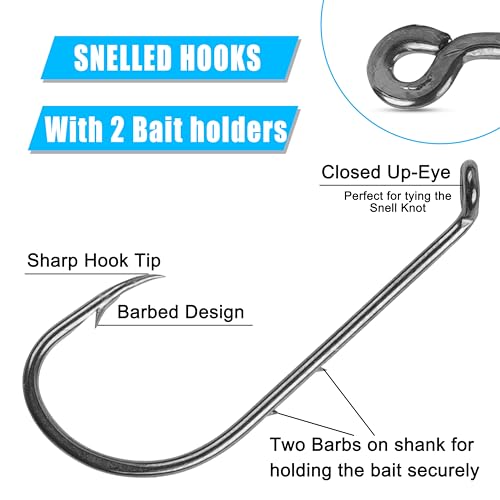 Saltwater Snelled Fishing Hooks with Leader Rig, 24pcs Steel Fishing Wire Leaders with Hook Swivel 11.9in Pre-Tied Wire Trace for Saltwater Freshwater Toothy Predators Bluefish Mackerel - size: 1/0_24pcs