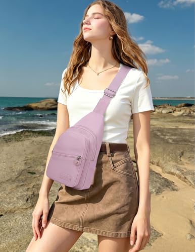 EVANCARY Small Sling Bag Crossbody Bags for Women Men, Sling Backpack Chest Daypack Cross Body Bag for Travel Outdoor - color: Pink Purple