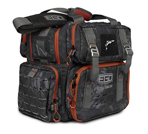 EGO Kryptek Tactical Tackle Box Backpack, Durable Fishing Tool Bag, 1000D Nylon Fabric with PVC Back, Water-Resistant, Multiple Storage Pockets, Laser-Cut Molle Loops, Includes 4 Tackle Trays - color: Typhon, size: Shoulderbag - Regular