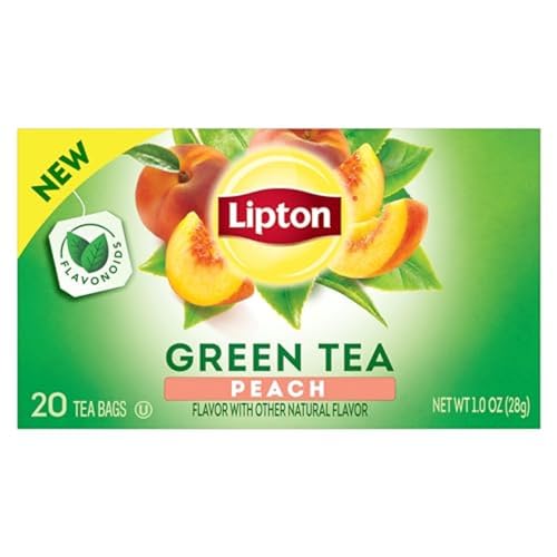 Lipton Peach Green Tea 6-Pack Flavored Tea Bags with Caffeine and Flavonoids, 120 Count Unsweetened Hot or Iced Tea Bags for Tea Lovers, Rainforest Alliance Certified - size: 120 Tea Bags (Pack of 6)