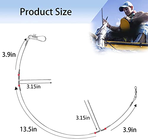 YOTO Fishing Tackle Leaders,Hi-Low Rig,Double Arms Saltwater Stainless Steel Leader with Swivels,High-Strength Fish Wire Gear Equipment, Fishing Gift - color: A1-17.7" 70lb-12pcs