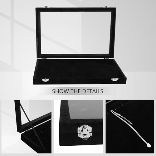 Wudygirl Jewelry Organizer Necklace Organizer Box 20 Hooks Necklaces Holder Display Case Black Velvet Jewelry Organizer with Clear Lid(Black Necklace Tray) - color: Black, size: Necklace
