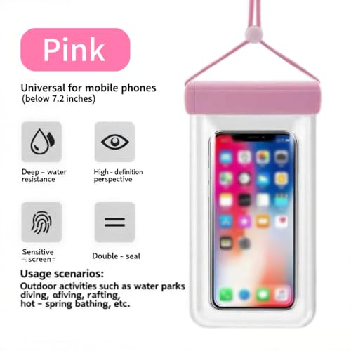 1PCS Waterproof Phone Case - Universal Fit for iPhone 14/13/12 & Android Phones - Submersible Up to 100ft for Kayaking, Fishing, Rain,etc.(Black/White/Pink) (Pink) - color: Pink