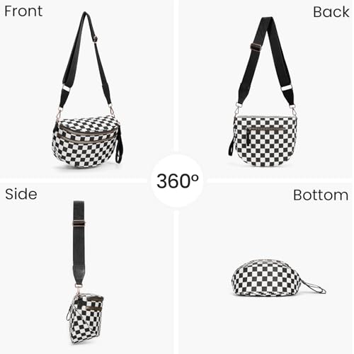 Checkered Crossbody Bum Bags for Women Nylon Checkered Purse Checkerboard Fanny Pack - color: F02-black