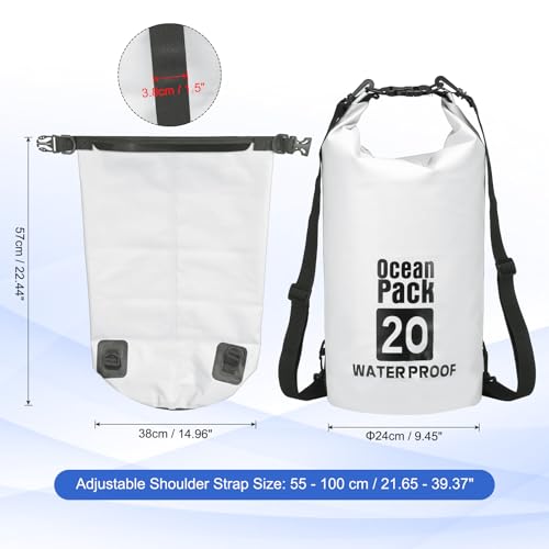 Waterproof Dry Bag, 20L Fit for Women Men Water Proof Bags Lightweight Dry Storage Floating Backpack with Whistle for Travel Backpacking Boating Kayaking Camping (White) - color: White, size: 20L