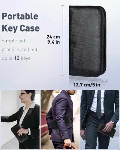 Uniclife Portable Zippered Key Case Waterproof and Fireproof Key Organizer with 12 Colorful Key Tags and Hooks Key Storage Book for Offices Real Estate Agencies Hotels and Rental Management - color: Black, size: 12 Keys