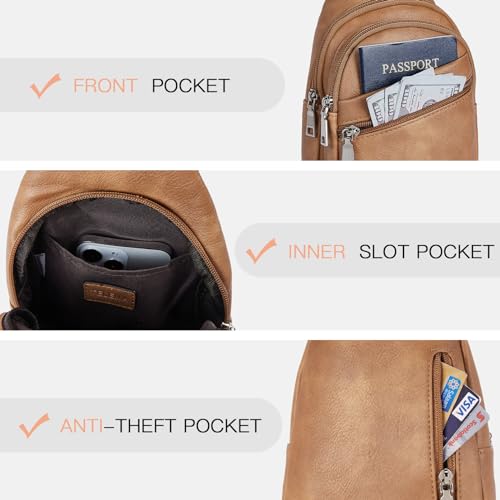 Telena Sling Bag for Women Crossbody Bags Purse for Women Vegan Leather Fanny Pack with Adjustable Strap - color: 0-camel Brown