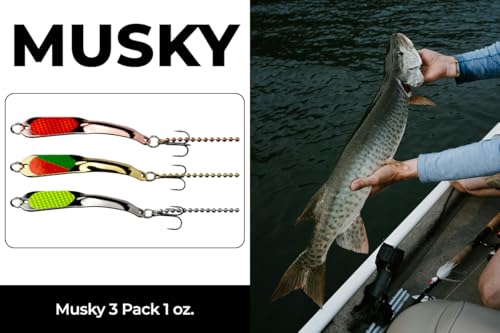 IRON DECOY Spoon Fishing Lures 3-Pack, Multi-Species Metal Spoons for Trout, Walleye, Bass, Salmon, Pike, Ice Fishing & Trolling, Vibrating Spoon Lure Kit - color: Musky, 3-Pack, 1 oz