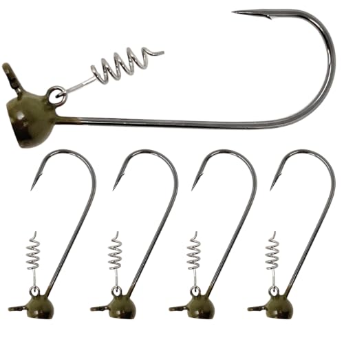 Reaction Tackle Tungsten Stand-Up Shaky Head Jigs for Bass Fishing, Finesse Worm Jig Heads with Screw Lock Keeper (5-Pack) - color: Green Pumpkin, size: 1/16 Oz