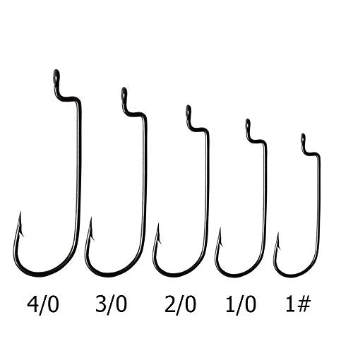 30pcs/Pack Offset Fishing Hooks Worm Hooks Black/Red High Carbon Steel Senko Bait Fishing Hooks 4/0 3/0 2/0 1/0 1# - color: black, size: 1#-30pcs