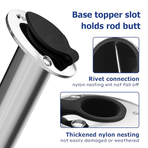 Fishing Rod Holder 2 Pack, 316 Stainless Steel 15/30/90 Degree Rod Holders for Fishing Boat, Flush Mount with Cap, Heavy Duty