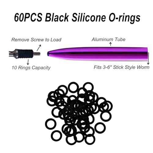 Wacky Rigging Tool, Fishing Bait Rigs, Wacky Rig Ring Tool with 70PCS Worm O-Rings, Wacky Worm Kit for Senko Neko Finesse Stick Soft Baits - color: Purple + a fishing lanyard