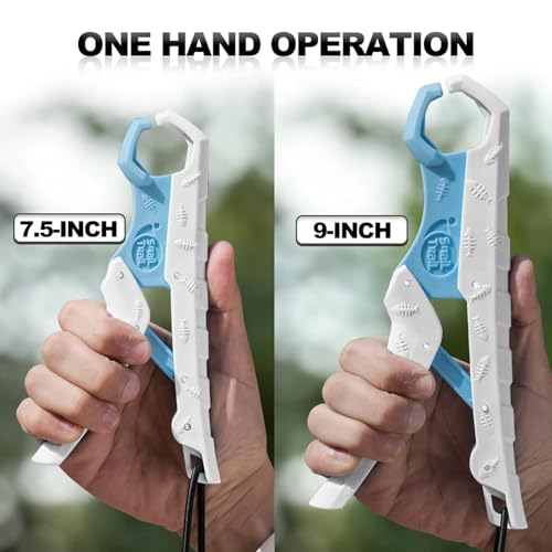 SNAIL TRAIL 7.5''/9'' Floating Fish Gripper, Fishing Grabber, Catfish Mouth Pliers, Caught Bass Holder, Digital Scale Hook Clamp, Saltwater Lip Grip Tool with Lanyard, Gifts for Men, White-Blue - color: White-blue, size: 9"