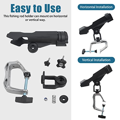 Fishing Rod Holder for Boat Adjustable 360° Rotation Hands-Free Fishing Pole Rod Racks No-Drill Rail Mount Rod Holders for Multi-Rod Setup Kayak, Pontoon, Boat Fishing - color: RH20 MAX OPENING 1.97 inch 2pcs