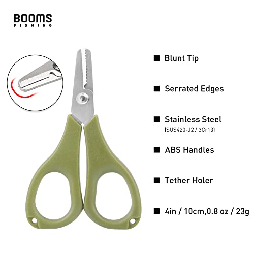 Booms Fishing S01 Fishing Scissors for Braided Line, Fishing Line Cutter Saltwater and Freshwater, Fishing Serrated Shears with Retractor, 3.9" Green - color: Green With Retractor