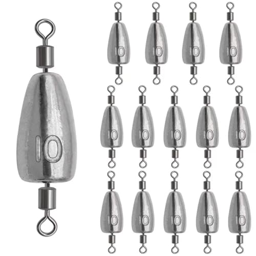 15Pcs Fishing Weights Sinkers Inline Trolling Fishing Weights with Inner Swivels Bullet Sinkers Fishing Weights for Saltwater Freshwater Fishing - size: 3/8oz