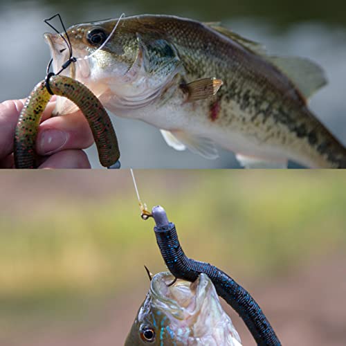 Goture Wacky Worm Fishing Lure Kit with Soft Plastics, Wacky Rig Tools, O-Rings, Worm & Drop Shot Hooks, Beads, Weights & Tackle Box - color: C-50pcs 3" Wacky Worms &10pcs Hooks with Box