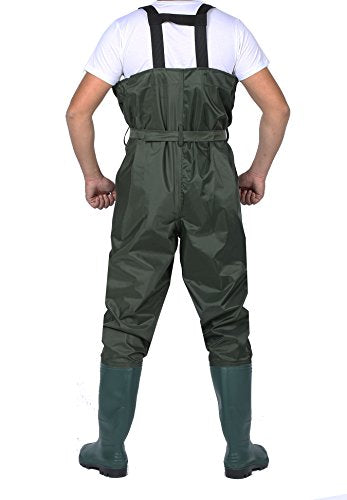Bootfoot Fishing Chest Waders for Men Women with Boots 2-Ply Nylon/PVC Waterproof Hunting Waders with Boots Hanger - color: Green, size: 11