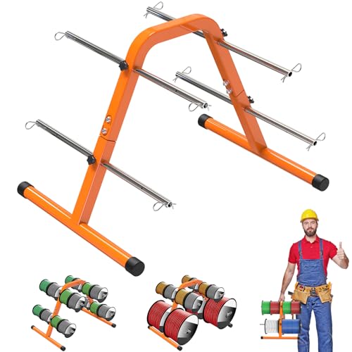 Kipika Portable Wire Spool Rack - Heavy-Duty Steel Cable Dispenser with 4 Adjustable Rods, Spool Rack Holder for Efficient Storage & Dispensing, 8" Max Capacity, Orange - color: A - Orange Wire Spool Rack (4 Rods)