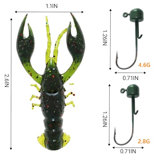 Soft Plastic Crawfish Lures Kit with Jig Heads, 25pcs/60pcs Creature Baits Fishing Lure Set for Bass Trout Pike Freshwater Fishing - color: 60pcs