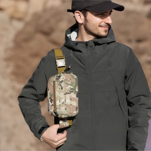 Small Waist Bag Fanny Pack for Men Women, Military Style Belt Bag with MOLLE System, Water-Resistant & Adjustable Strap for Running, Hiking, Festivals, Gym (Camo) - color: Camo