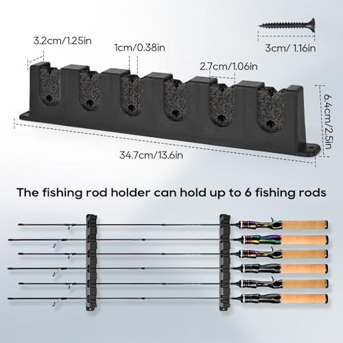 Axlksia Fishing Rod Holder Wall Mount, 1 Pair Fishing Pole Holders for Garage, Boats, 6 Fishing Rod Storage Racks (Horizontal Grey) - color: Horizontal Grey