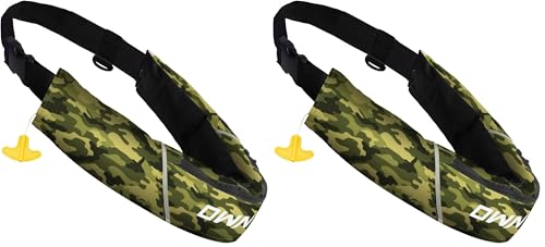 Owntop Manual Inflatable Belt Pack, Adults Swim Jacket with Blowpipe & Whistle, 24g CO2 Cylinder Included, Low Profile for Kayaking, Fishing, Paddle Sports - color: Army Green, size: One Size (Pack of 2)