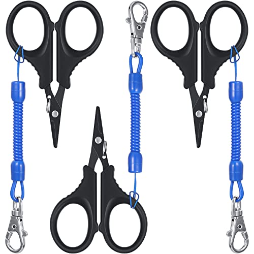 Minatee 3 Pieces Fishing Scissors, Stainless Steel Fishing Line Cutter Portable Braided Line Cutter with Titanium Coating Fishings with Hook and Retractable Coil Lanyards Accessories