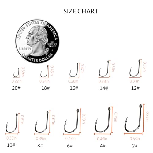 AMHDV 300Pcs/ 500Pcs/ 1000Pcs Small Fishing Hooks, 10 Different Sizes Tiny Fish Hook Set for Freshwater - style: 500pcs (2# to 20#)