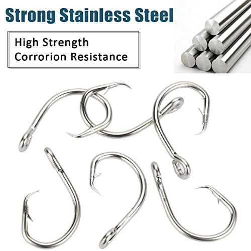 Fishing Hooks Saltwater Fishing Tuna Circle Hooks 2X Extra Strong Stainless Steel Big Game Fishing Hooks for Tuna Swordfish Shark - size: 2/0-25pcs