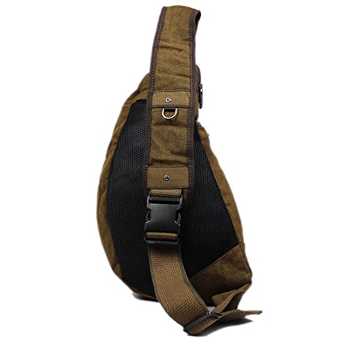 Hebetag Leather Sling Bag Crossbody Backpack for Men Women Travel Outdoor Camping - color: #40coffee(canvas)