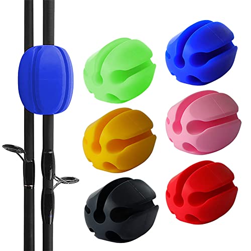 6pcs Fishing Rod Holder Straps, 5 Hole Fishing Tackle Ties, Silicone Stretchy Rod Holder, Fishing Rod Tie Holder Egg Shaped Binder for Outdoor Fishing mixed color - color: mixed color