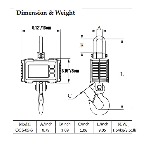 Hyindoor Digital Hanging Scale - 1000kg/2200lb Industrial Heavy Duty Crane Scale, Smart, High Accuracy Electronic - size: S-1000kg/2200lb
