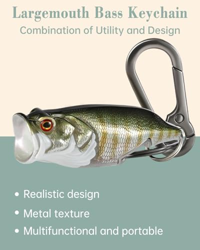 Bass Fishing Lure Keychain, Cool Bass Fish Key Chain Fishing Gifts for Men, Bass Keychains for Fishing Lovers - color: Golden Brown