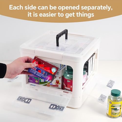 HEY FOLY 22qt Medicine Organizer Storage Box with 4-Side Opening Doors, White Foldable Medication Organizer Empty, Container Case Stackable First Aid Box for Home Storage - color: Foldable-22qt