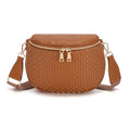 Woven Vegan leather Crossbody Bags For Women, Checkered Fashion PU Bum Bag Waist Pack, Travel Sling Purse with Adjustable Strap（Brown) - color: Brown